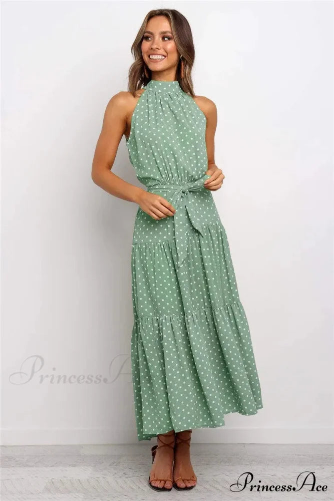 Warm Flower Pattern Halter Neck Seaside Flower Dress