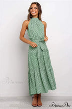 Warm Flower Pattern Halter Neck Seaside Flower Dress