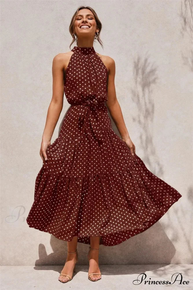 Warm Flower Pattern Halter Neck Seaside Flower Dress