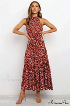 Warm Flower Pattern Halter Neck Seaside Flower Dress
