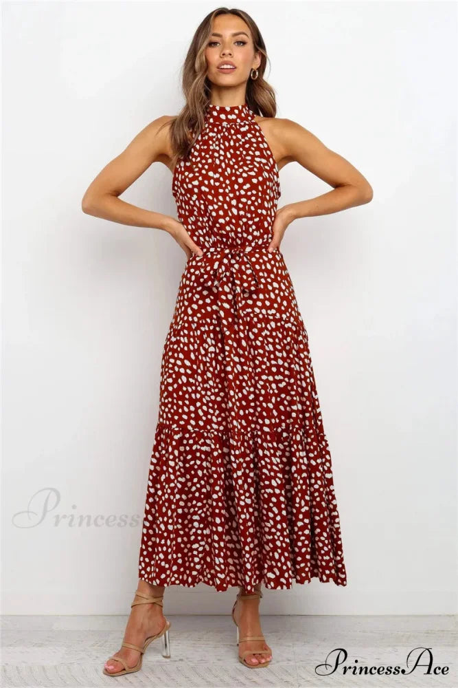 Warm Flower Pattern Halter Neck Seaside Flower Dress