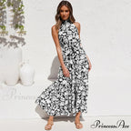 Warm Flower Pattern Halter Neck Seaside Flower Dress