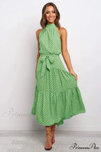 Warm Flower Pattern Halter Neck Seaside Flower Dress