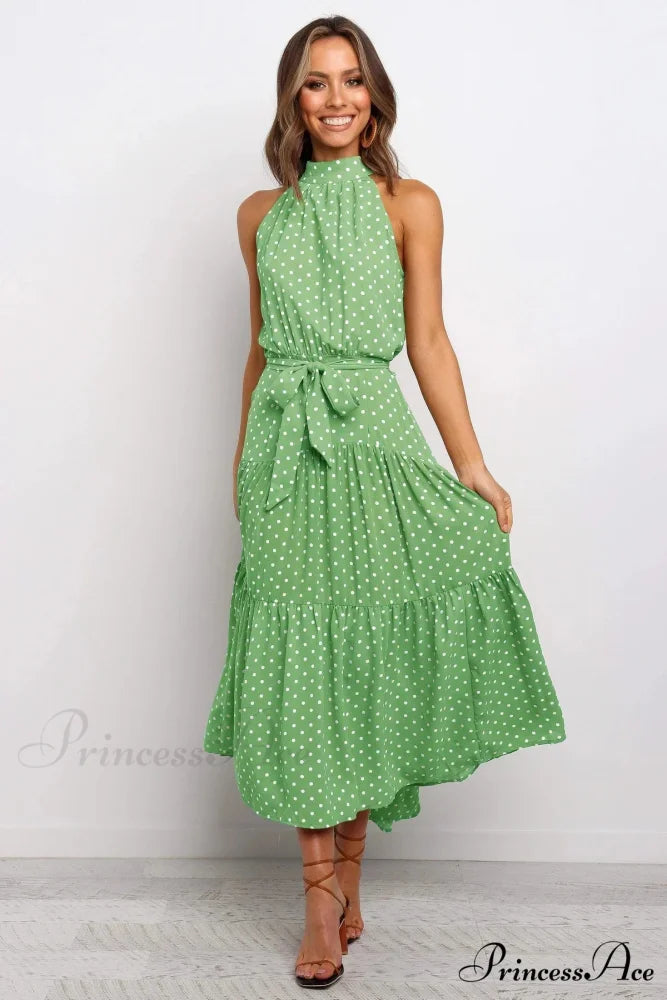 Warm Flower Pattern Halter Neck Seaside Flower Dress