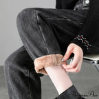 Warm Harem Thicken High Waist Vintage Loose Wide-leg Fleece Denim Jean