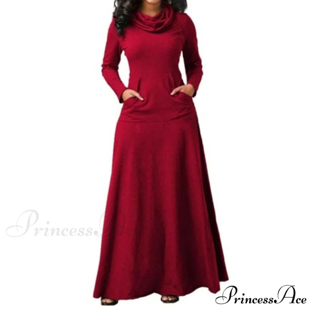 Warm High Collar Women Long-sleeved Dress