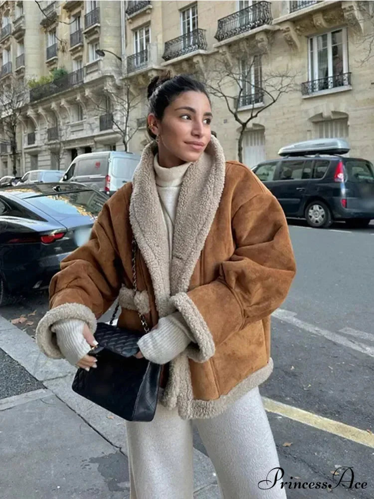 Warm Lamb Wool Casual Lapel Single-breasted Thickened Pocket Winter Stylish Coat