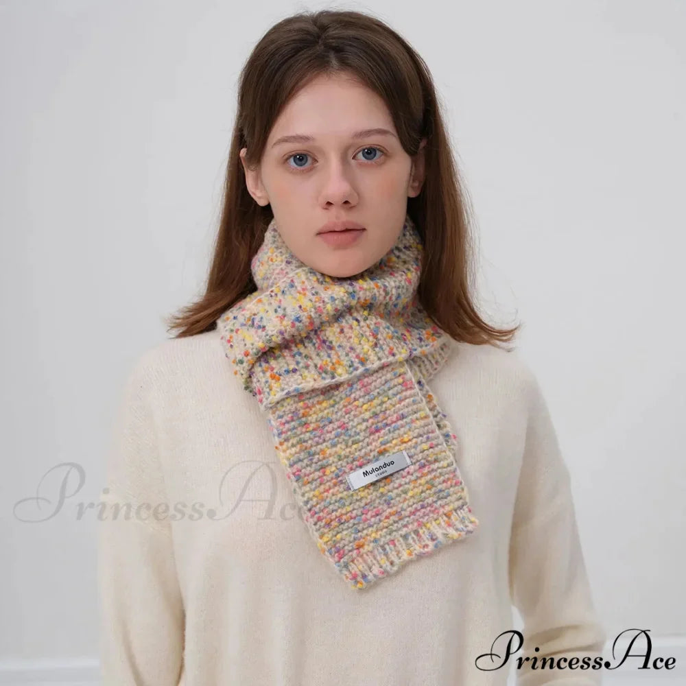 Warm Multi-Color Dot Acrylic Cashmere Small Scarf for Autumn Winter