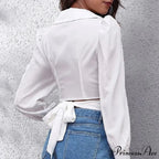 Warm Puff Extended Sleeve Cropped Lace-up Blouse