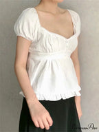 Warm Puff Short Sleeve Square Neck Blouse