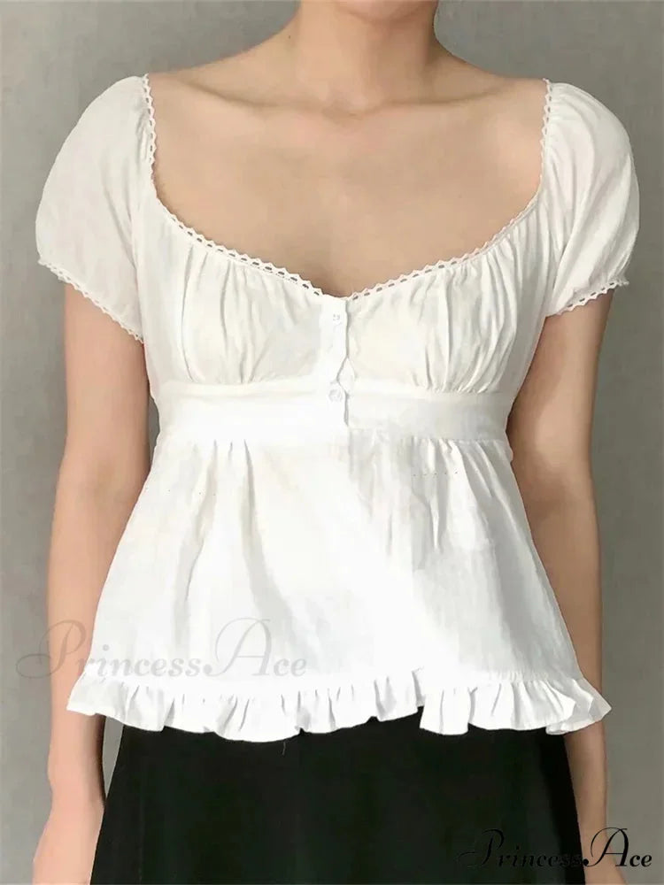 Warm Puff Short Sleeve Square Neck Blouse