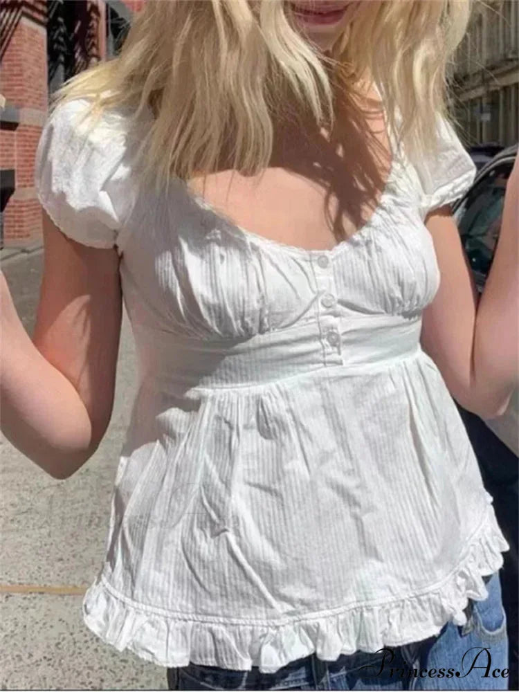 Warm Puff Short Sleeve Square Neck Blouse