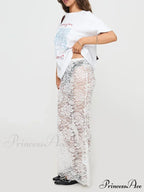 Warm Sensual Transparent Lace Floral Extended Skirt 2000s Celebration