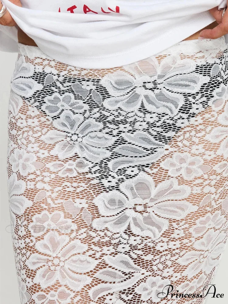 Warm Sensual Transparent Lace Floral Extended Skirt 2000s Celebration