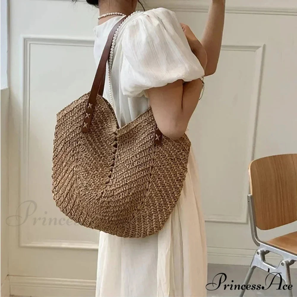 Warm Straw Wicker Knitted Shoulder Bag