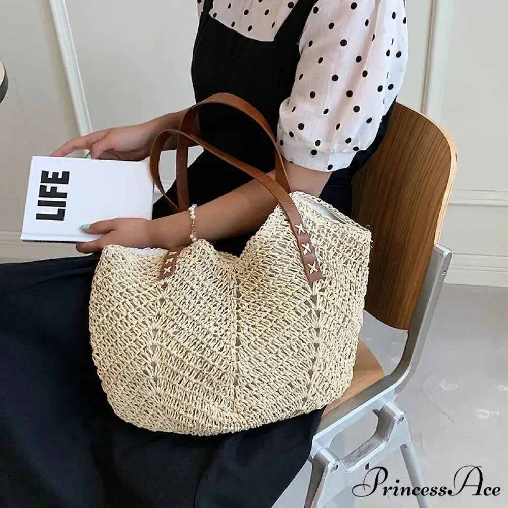 Warm Straw Wicker Knitted Shoulder Bag