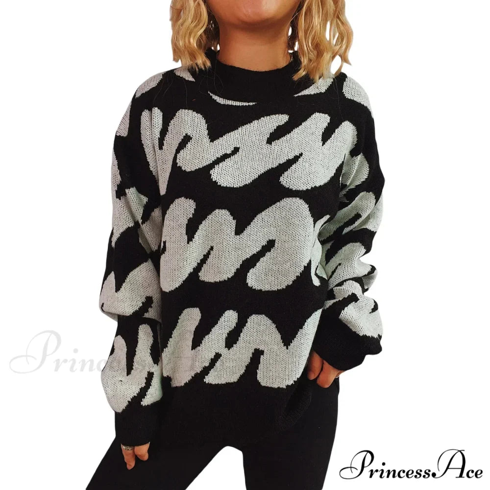 Wave Line Print  Crew Neck  Cozy Jumper
