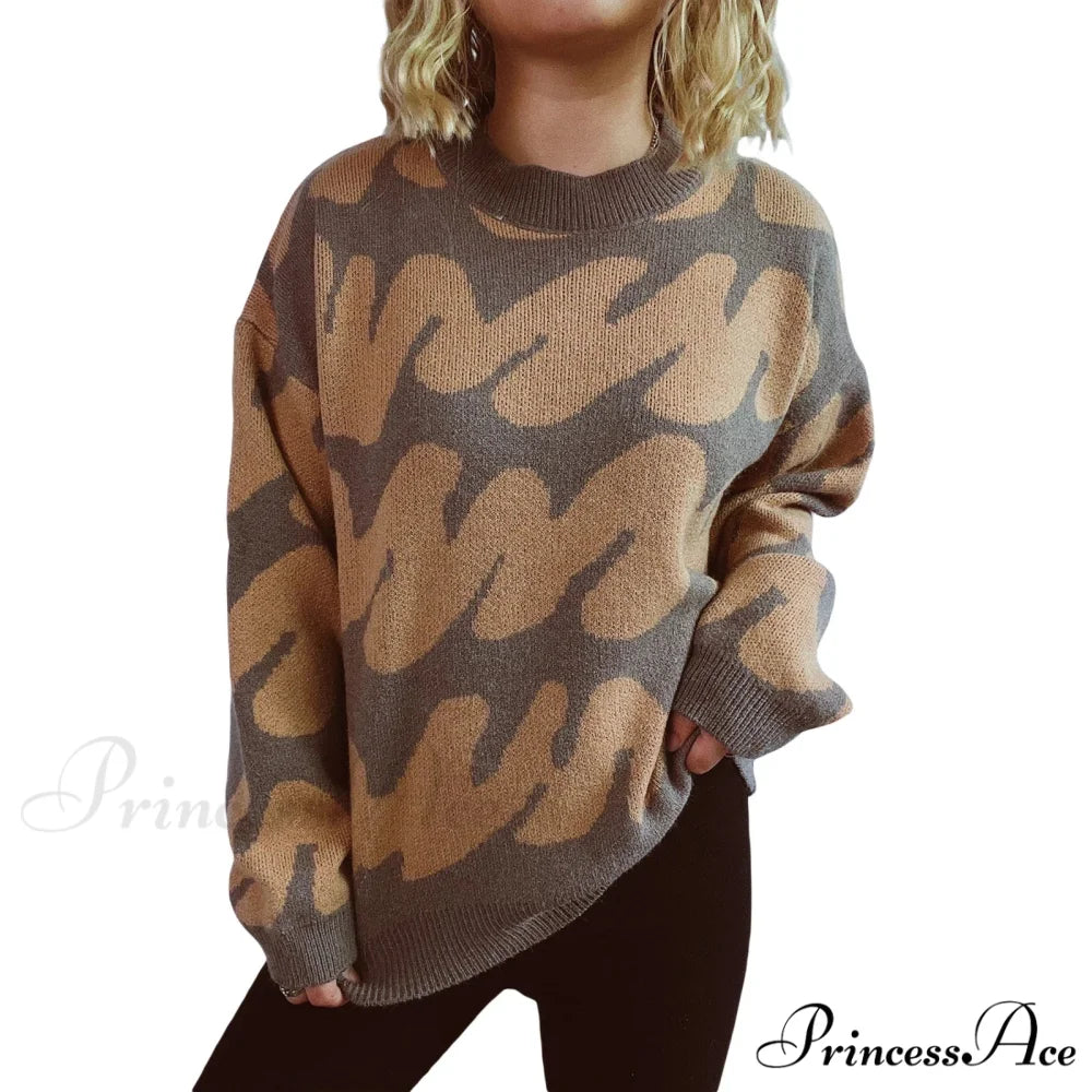 Wave Line Print  Crew Neck  Cozy Jumper