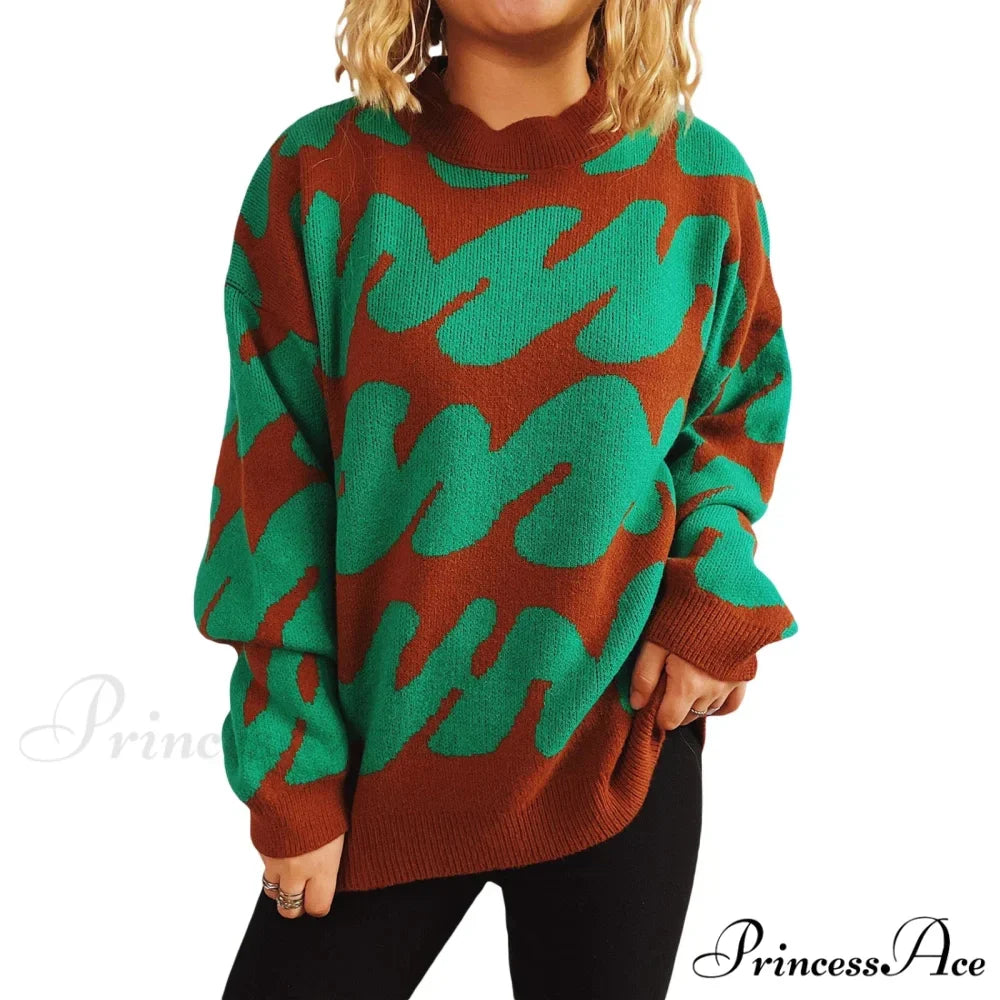 Wave Line Print  Crew Neck  Cozy Jumper