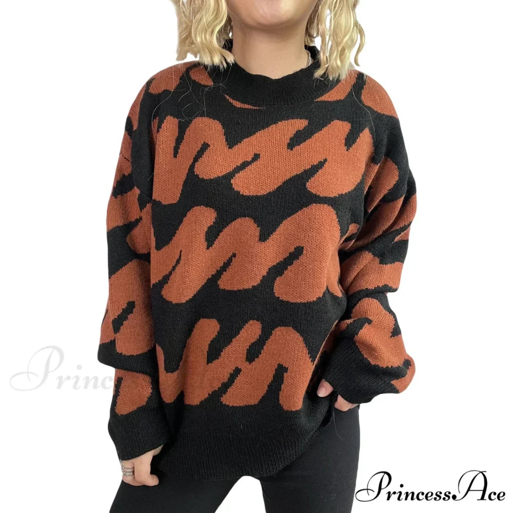 Wave Line Print  Crew Neck  Cozy Jumper