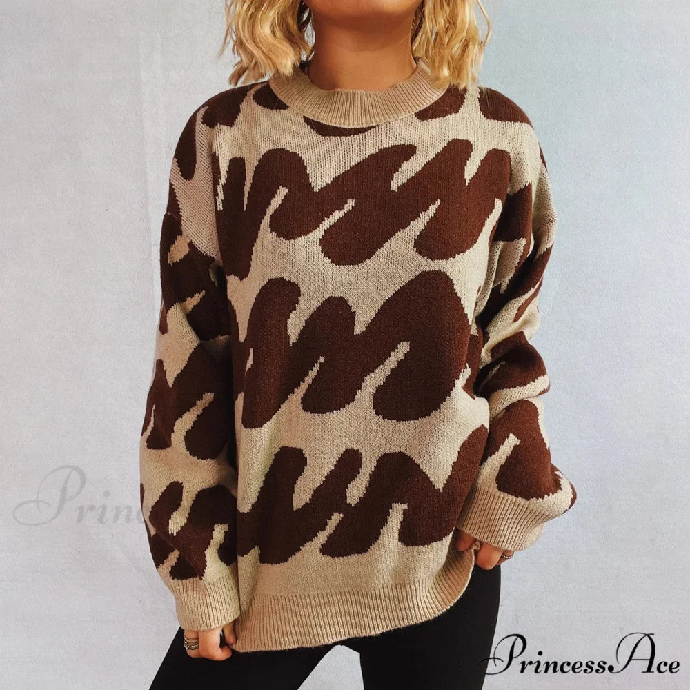 Wave Line Print  Crew Neck  Cozy Jumper