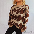 Wave Line Print  Crew Neck  Cozy Jumper