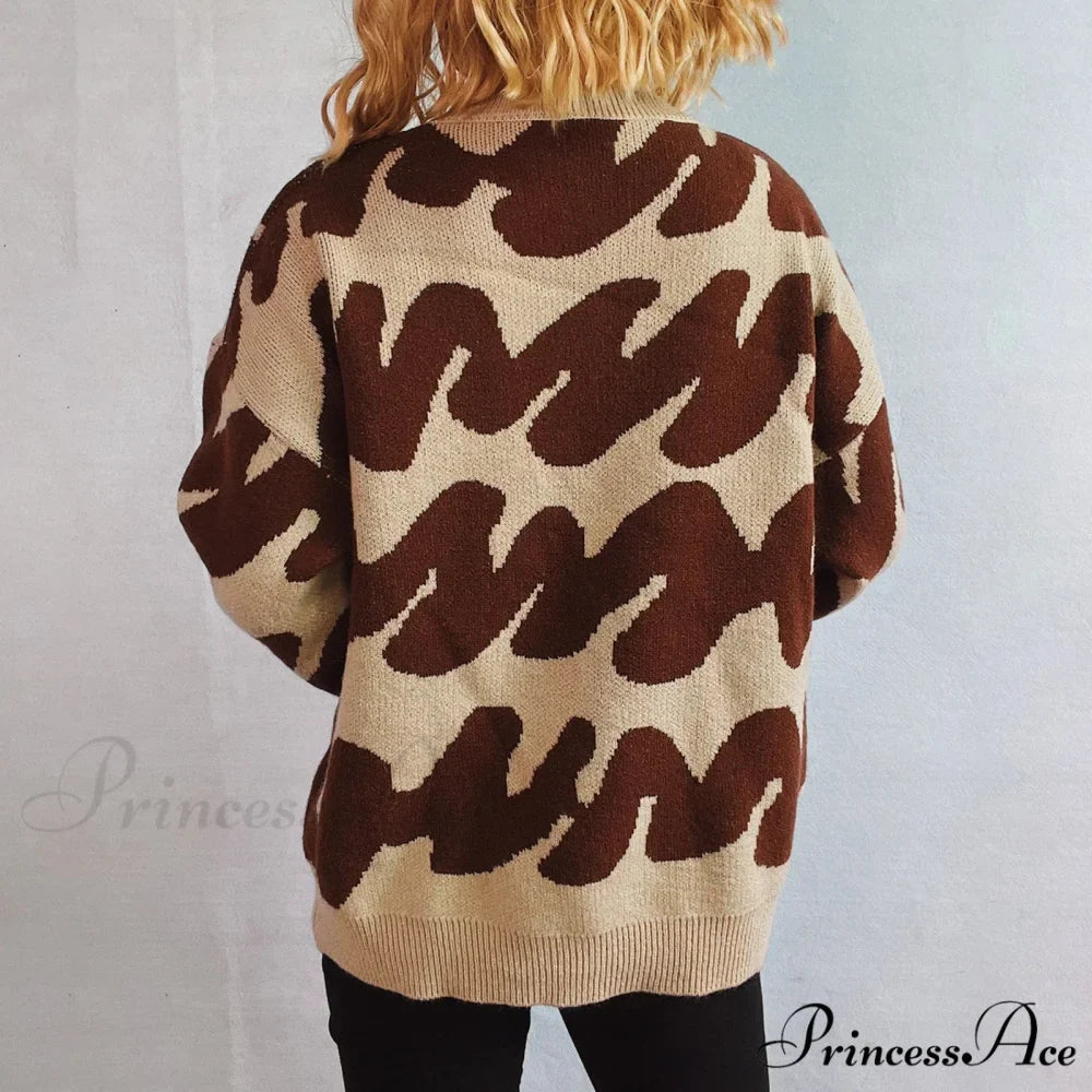Wave Line Print  Crew Neck  Cozy Jumper