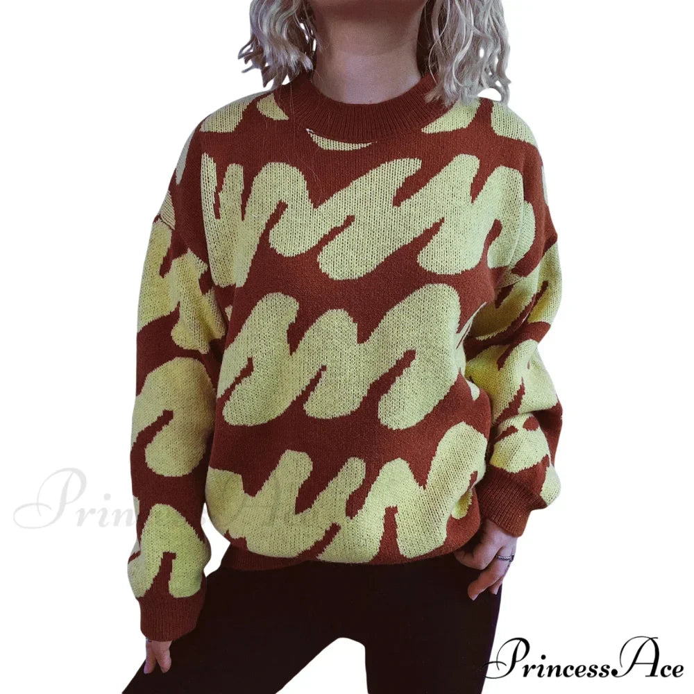 Wave Line Print  Crew Neck  Cozy Jumper