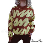 Wave Line Print  Crew Neck  Cozy Jumper