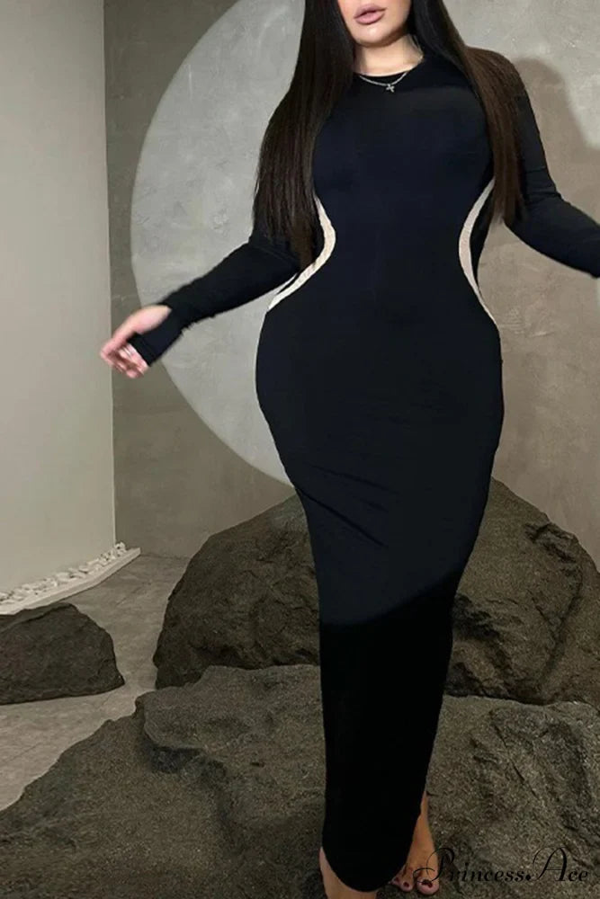 Wavy Slim Fit Midi Dress with Contrast