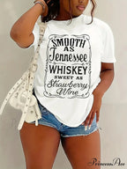 Whiskey Letter Print Sleeve Spring&Summer Crew Neck Women's Casual Tee T-shirt