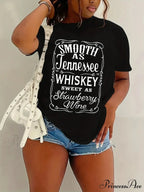 Whiskey Letter Print Sleeve Spring&Summer Crew Neck Women's Casual Tee T-shirt