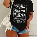 Whiskey Letter Print Sleeve Spring&Summer Crew Neck Women's Casual Tee T-shirt