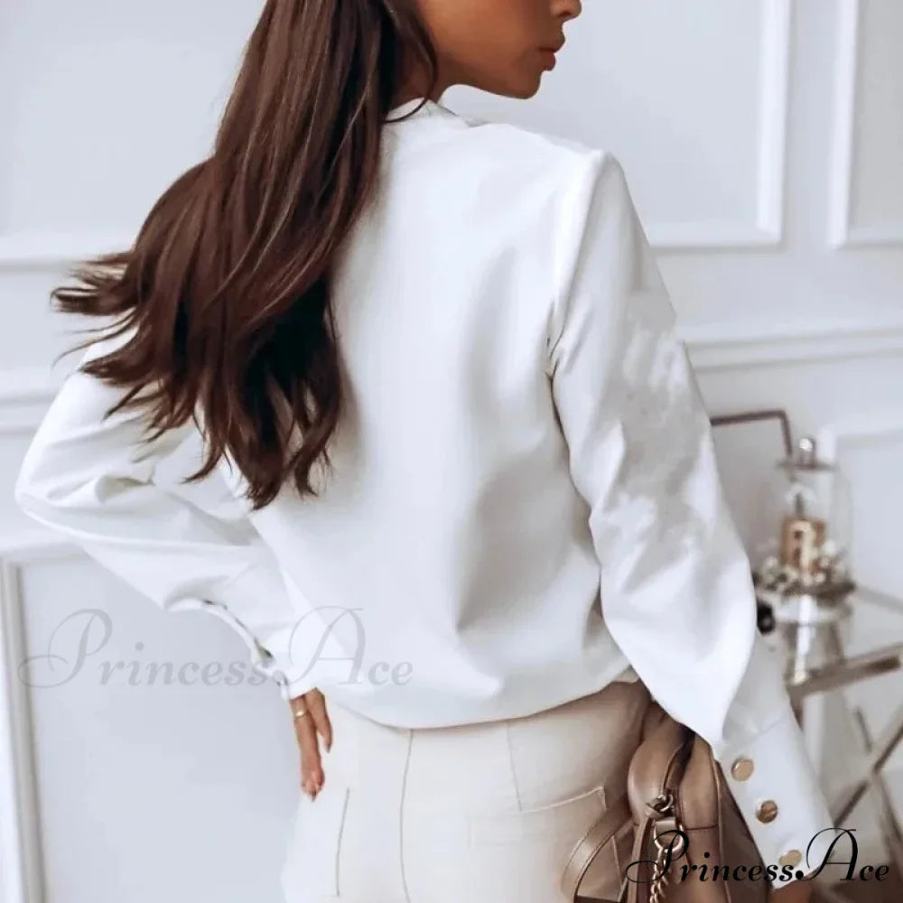 White and Black Extended Sleeve Informal Blouse