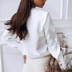 White and Black Extended Sleeve Informal Blouse