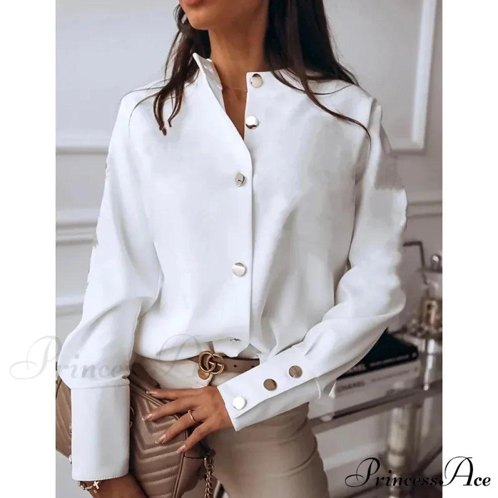 White and Black Extended Sleeve Informal Blouse