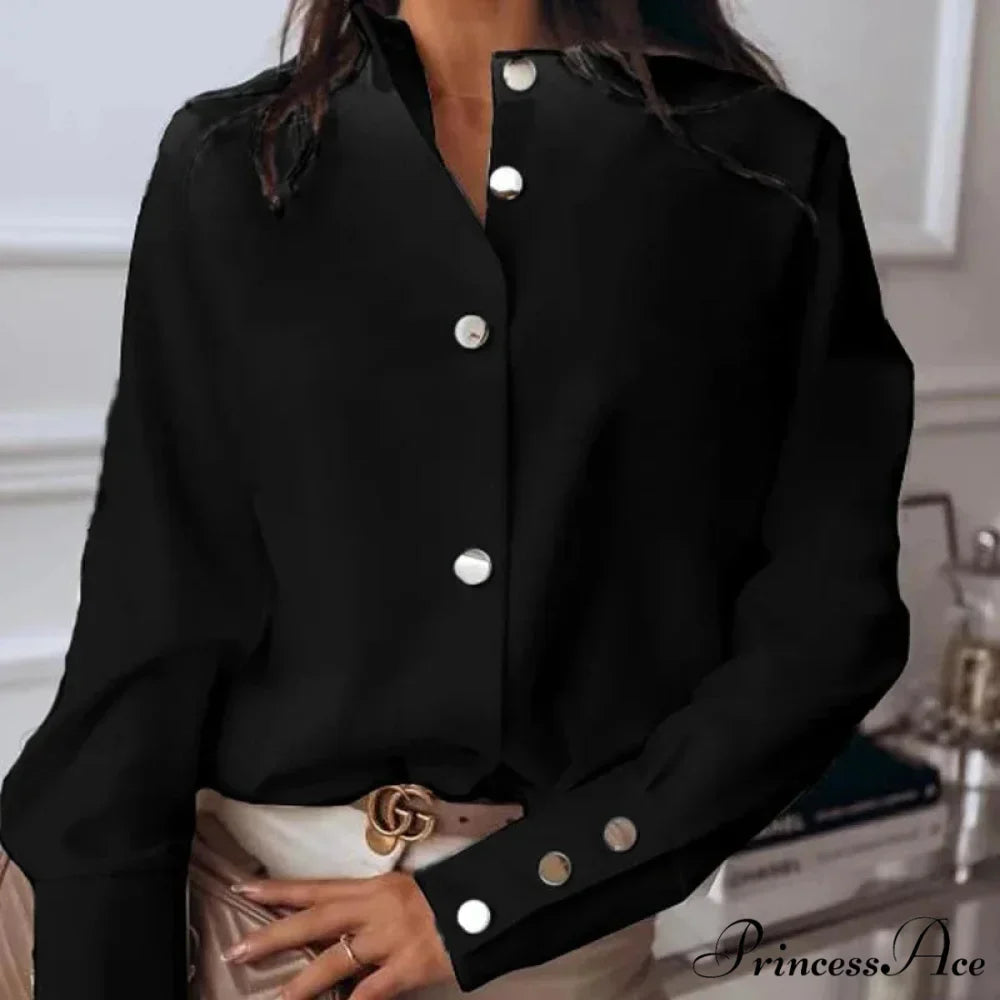 White and Black Extended Sleeve Informal Blouse