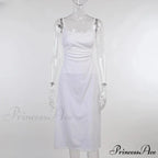 White Backless Hollow Out Bandage Spaghetti Strap Midi Dress