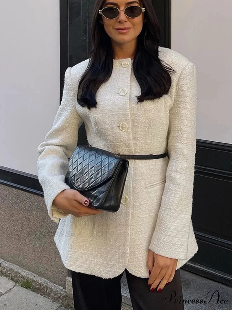 White Circular Neck Unmarried Buttoned Coat