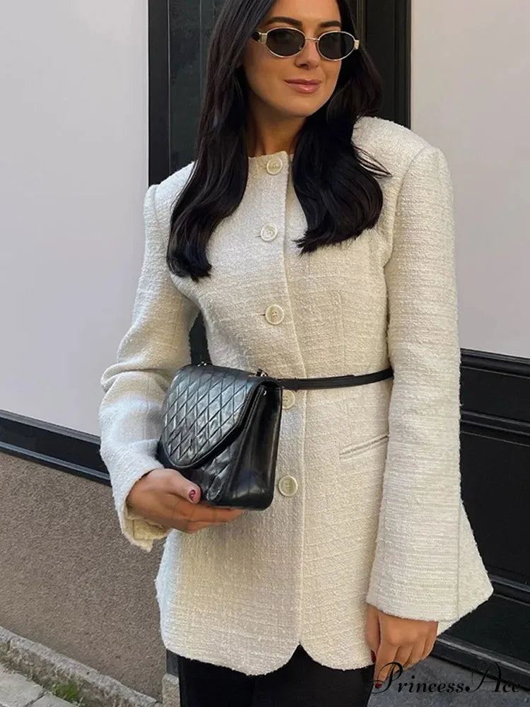 White Circular Neck Unmarried Buttoned Coat