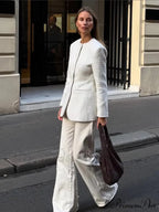 White Circular Neck Unmarried Buttoned Coat