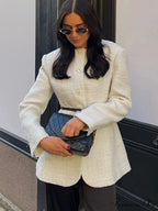White Circular Neck Unmarried Buttoned Coat
