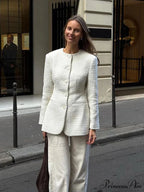 White Circular Neck Unmarried Buttoned Coat