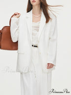 White Commuter Simple Linen Autumn New Notched Collar Office Chic Coat
