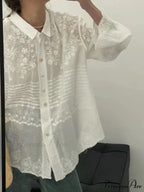 White Cotton Embroidered Lace Extended Sleeve Bohemian Seaside Blouse