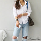 White Cotton Extended Sleeve Informal Women's Top