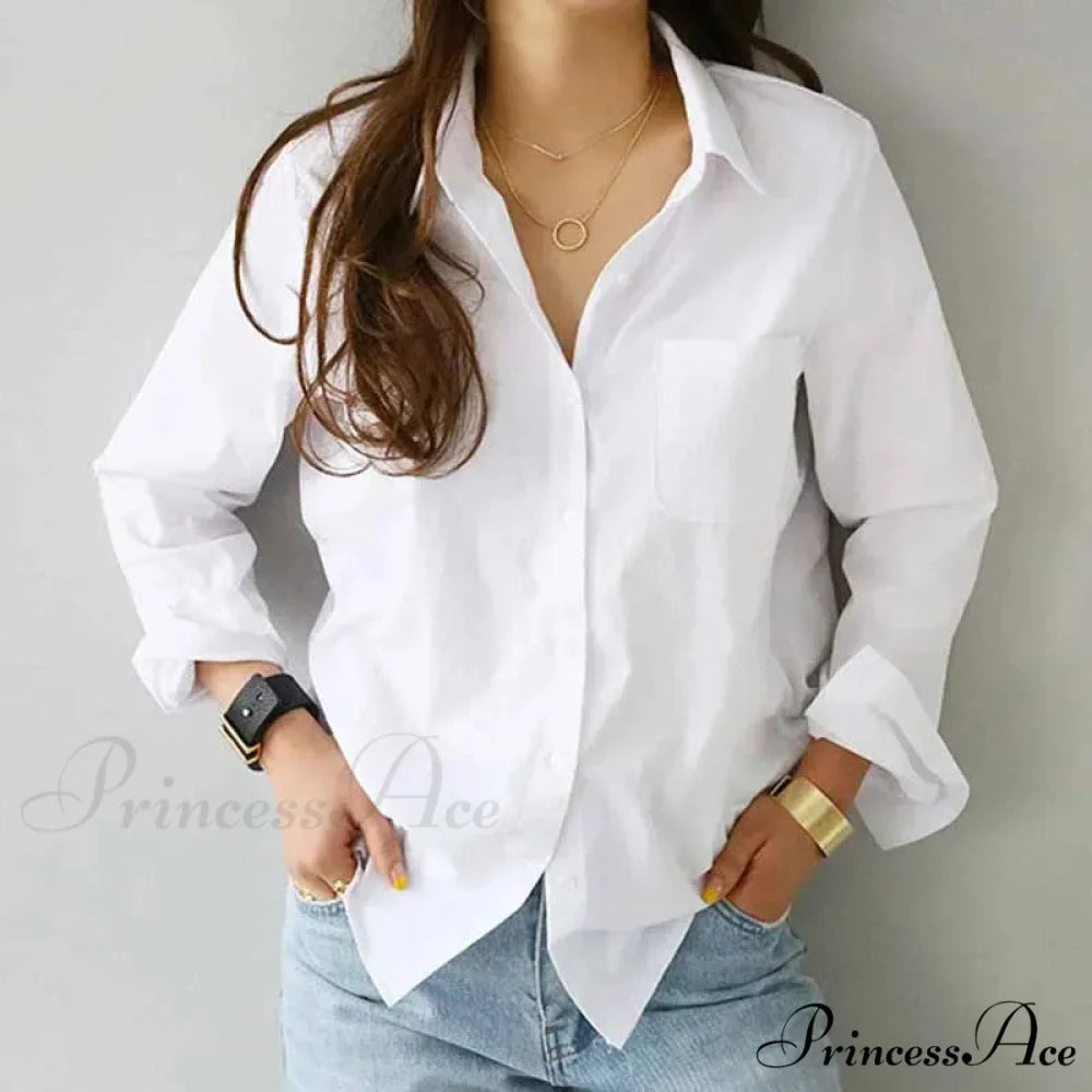 White Cotton Long Sleeve Button-up Shirt