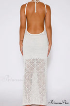 White Crochet Hollow Out Tank Dress with Tie-back