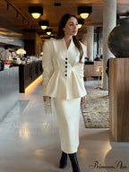 White Deep-neck Folded A-shaped Coat