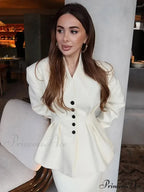 White Deep-neck Folded A-shaped Coat